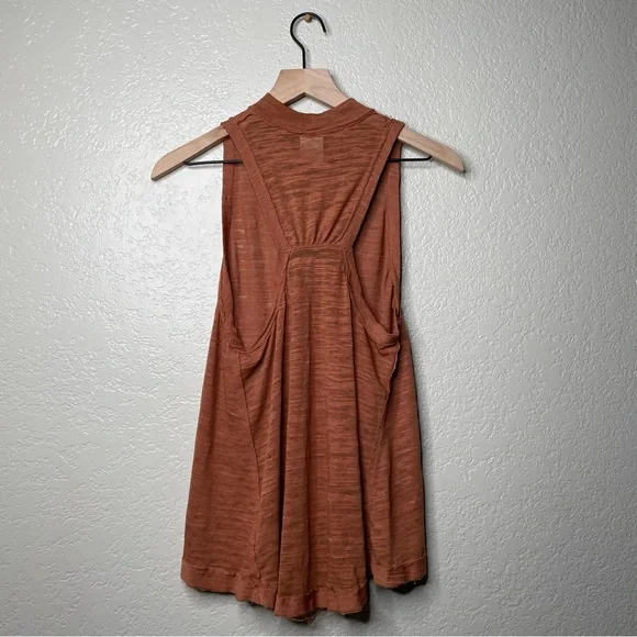 We The Free Mock Neck Sleeveless Tank Top Rust Burnt Orange Boho Free People - Picture 6 of 10